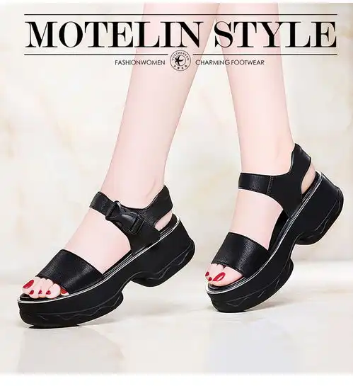 古奇天伦松糕新款韩版厚底百搭一字扣学生凉鞋