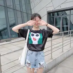 短袖女学生夏季新款韩版ulzzang百搭chic时尚复古女人头像宽松t恤