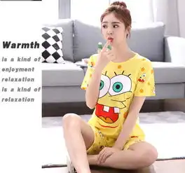 竟丰夏季纯棉海绵宝宝短袖情侣睡衣