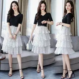 施悦名2019夏装新款女装气质雪纺波点连衣裙韩版时尚显瘦蛋糕裙a