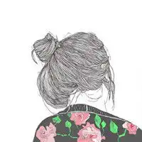 手绘头像女生黑白背影微