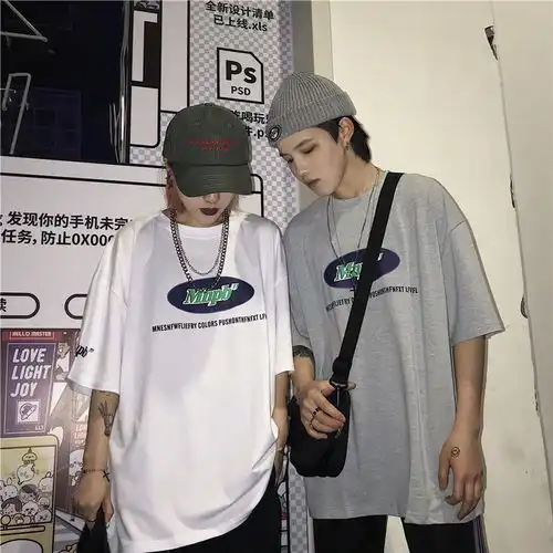 情侣装夏装韩版宽松ins超火上衣原宿港风cec短袖古着感少女t恤潮