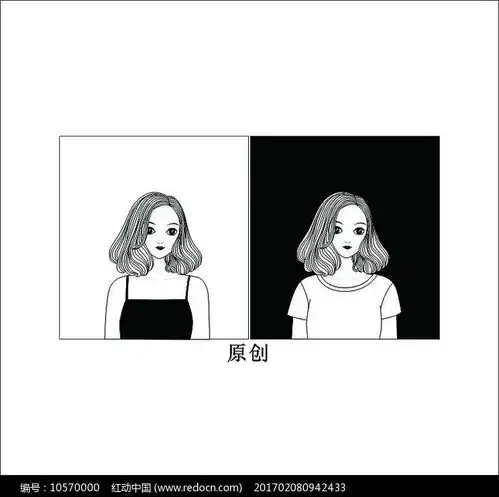 黑白美女头像卡通矢量图

