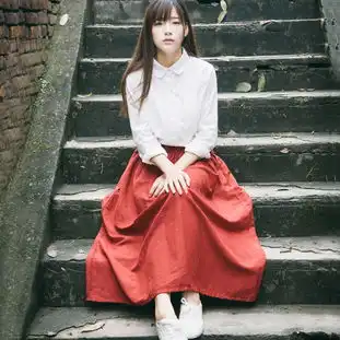 安小落2014新款复古森林森女日系半身裙文艺范小清新大摆棉麻半身长裙子简单网www.j.cn