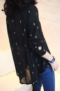 春装新款女装高品质欧美风十字架图案超美雪纺衬衫
