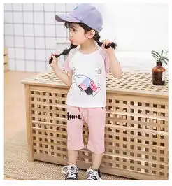 童套装2018夏季新款男女童卡通贴布短袖套装幼小童两件套