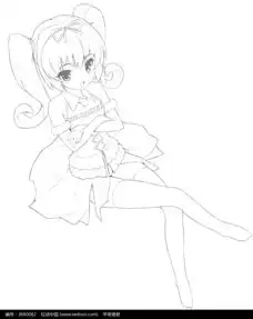 抱着双臂的女孩卡通手绘线稿图片免费下载红动网