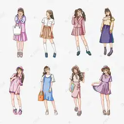 夏日穿搭手绘卡通可爱女生们素材图片免费下载千库网