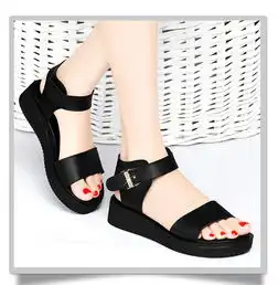 古奇天伦厚底凉鞋女夏季2019新款百搭真皮女鞋韩版平跟防滑孕妇夏天平底鞋