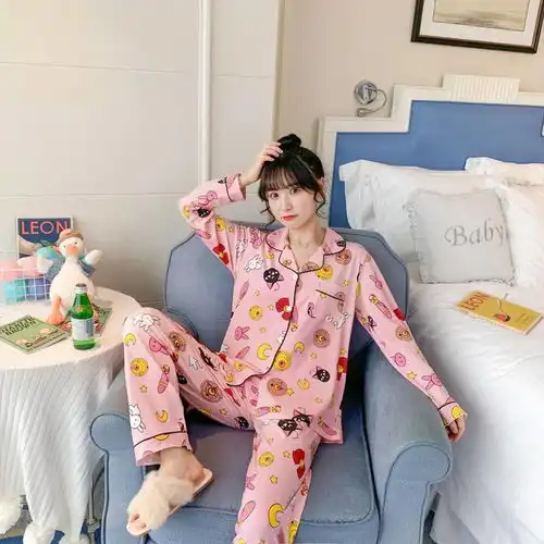 牛奶丝韩版宽松ins风甜美可爱卡通长袖家居服