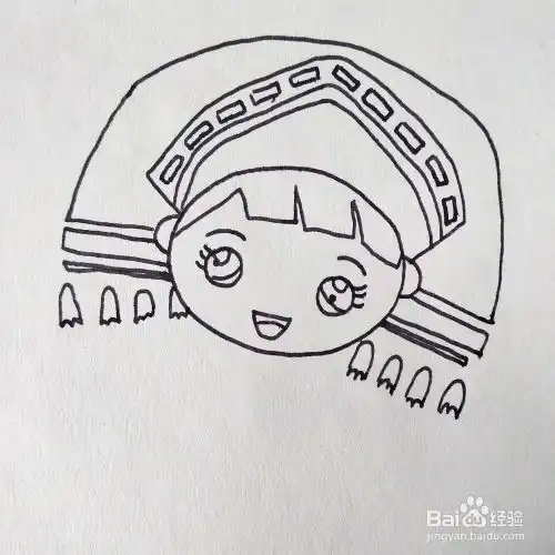 怎么画一个少数民族苗族的卡通小女孩简笔画