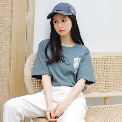 纯棉短袖t恤女ins潮夏季新款学生宽松韩版白色原宿风超火半袖上衣