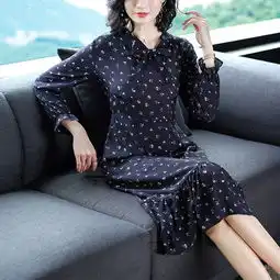 施悦名2019春装新款桑蚕丝小碎花连衣裙荷叶边真丝长裙女图片大全邮乐官方网站