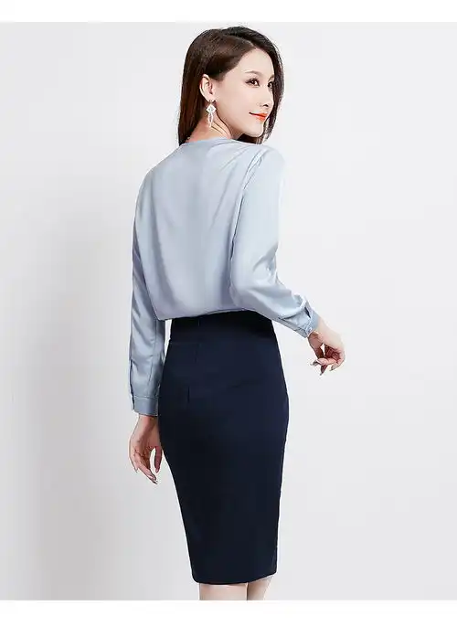 熤笙靘2019秋季新款名媛女装纯色褶皱v领洋气女士衬衣垂感ins雪纺衬衫女89285