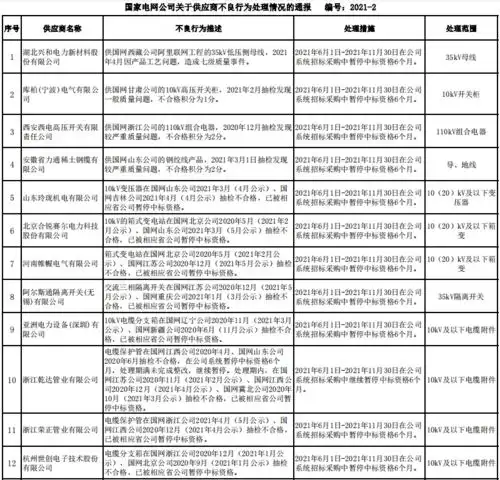 国家电网公司关于供应商不良行为处理情况的通报2021年6月
