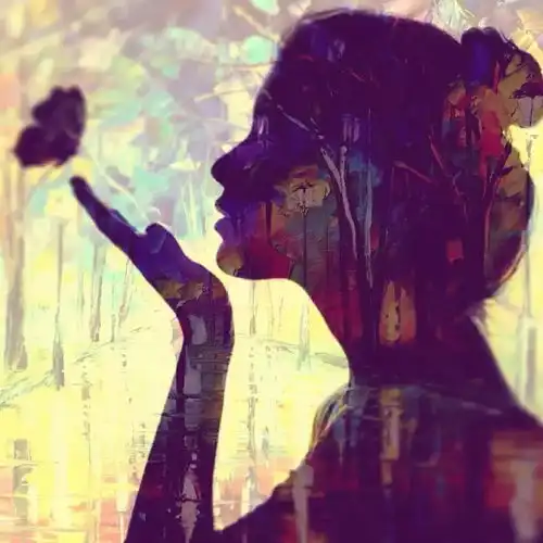 手绘头像女生黑白背影一