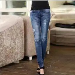 2012秋款正品女裤欧美风百搭低腰破洞小脚修身牛仔裤长款价格厂家图片