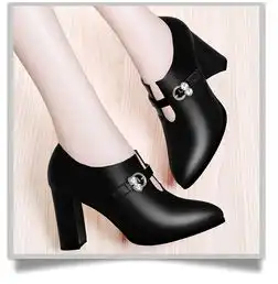 金丝兔2560粗跟单鞋女新款秋新款百搭一字扣尖头高跟鞋女士韩版性感女鞋