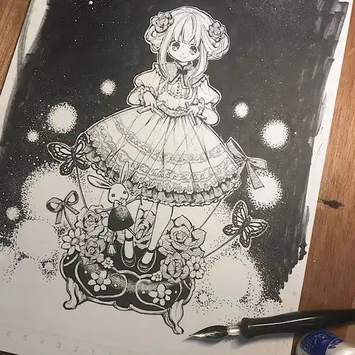 二次元动漫女生线稿素材,初学者收彩铅马克笔上色