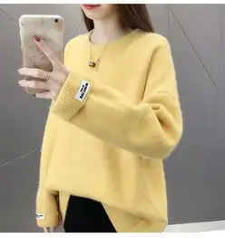 百依恋歌bayiliange秋冬新款纯色毛衣女宽松套头甜美短款百搭长袖圆领打底上衣女4201
