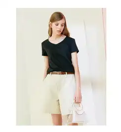 高梵2019夏季新款女装简约白色纯棉舒适短袖v领t恤女上衣打底衫