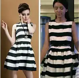 条纹连衣裙,蓝白相间的密集竖条纹裙今年最流行