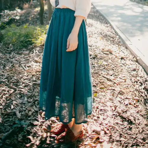 轻岛春款文艺范复古森女棉麻裙百褶大摆半身堆糖,美图壁纸兴趣社区