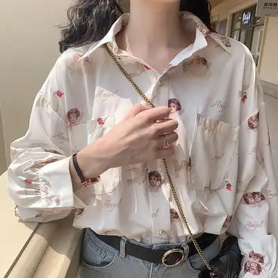 2020年春季新款bf风复古宽松显瘦少女设计感衬衣上衣长袖学生衬衫