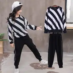 黑白条纹运动套装时尚舒适2018秋季女童两件套潮流