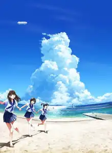 有没有蓝天白云草地的背景,随后有一个动漫女孩趴在上面的壁纸
