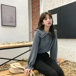 实拍2019春季新款百搭显瘦气质款衬衫女宽松显瘦淑女百搭长袖衬衣女