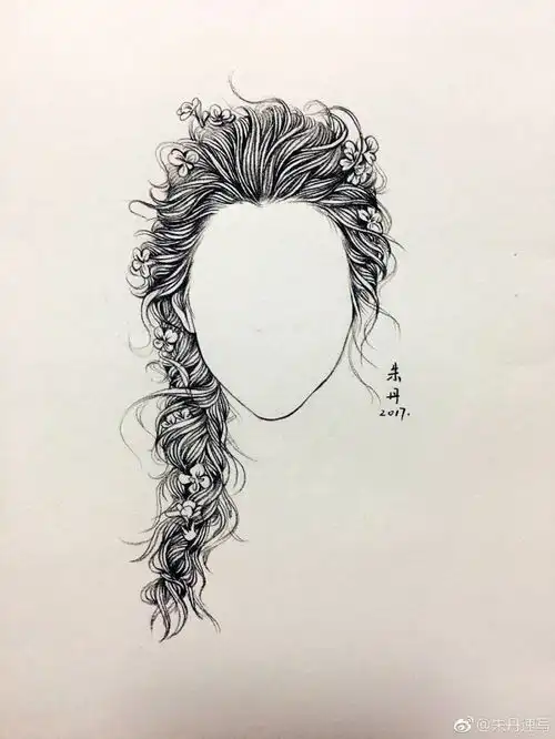 手绘黑白头像女线稿