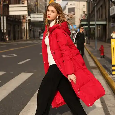 施悦名女式中长款连帽羽绒服秋冬新款欧美风休闲羽绒冬装外套a