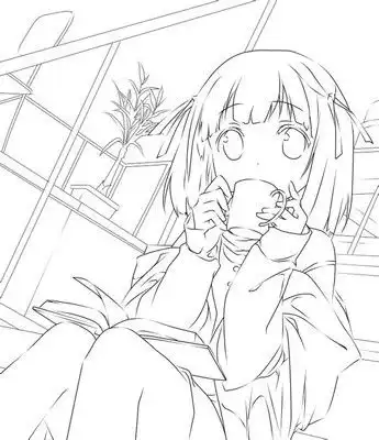 二次元手绘线稿少女