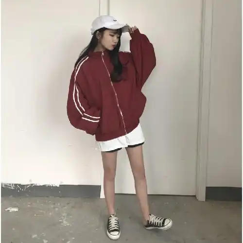 春夏秋薄款原宿风bf宽松运动韩版休闲女纯色条纹衣学生班服外套潮