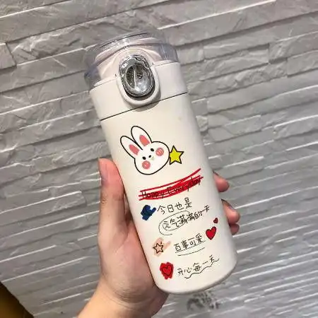 保温杯女可爱韩版便携高颜值ins水杯网红弹跳式卡通不锈钢杯学生