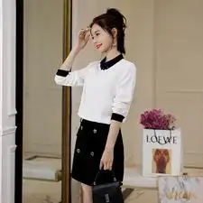 衬衣套装女2020年春季圆领套头上衣纯色套裙淑女气质套装