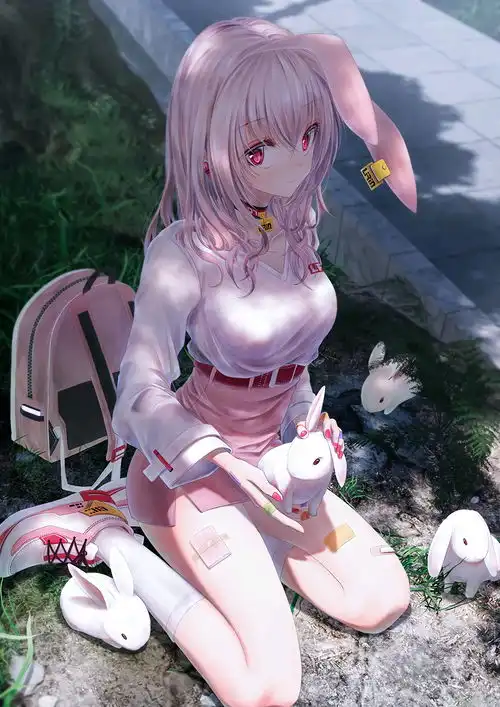 白毛兔耳少女,4k动漫壁纸,p站画师bae.c