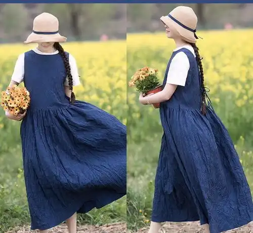 一条亚麻连衣裙,清新穿出文艺范,出游扮美全不误