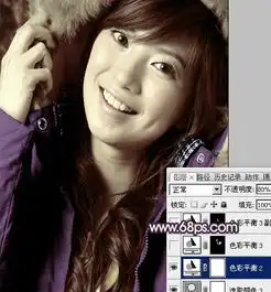photoshop调出人物特写个性的暗调黄紫色