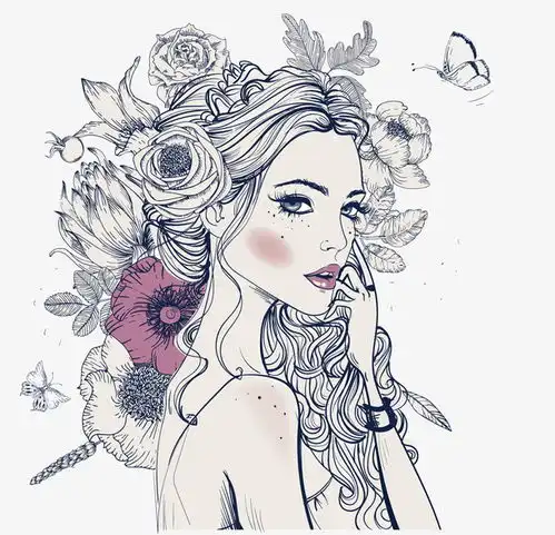 手绘美女矢量图免抠png设计图片免费下载页面网页平面电商创意素材复古手绘花素材