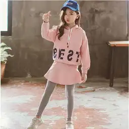 童套装2019春季新款韩版女童中大童创意连帽印花牛角卫衣两件套