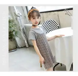 童套装2019夏季新款韩版女童中大童字母t恤圆点背带裙套