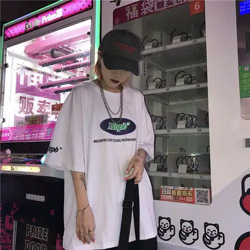 情侣装夏装韩版宽松ins超火上衣原宿港风cec短袖古着感少女t恤潮