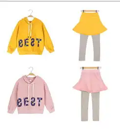 童套装2019春季新款韩版女童中大童创意连帽印花牛角卫衣两件套