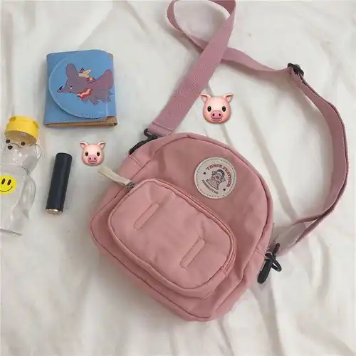 日韩ins粉色少女心可爱k卡通猪猪斜挎包学生外出手机包土酷蹦迪风