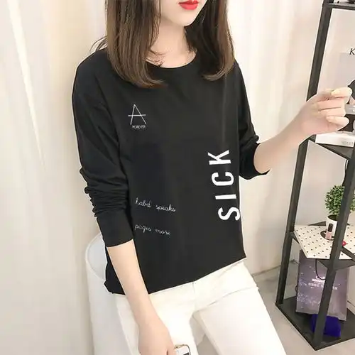 t春秋新款韩版女式长袖t恤女打底衫学生上衣女装圆领体恤