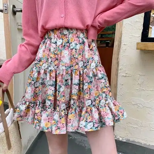 碎花半身裙女百褶裙2020新款高腰显瘦a字裙蓬蓬裙ins超火的短裙子