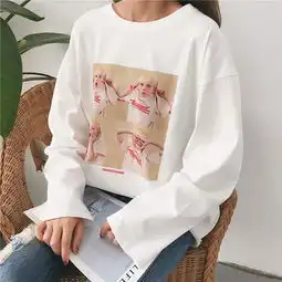 2018秋装新款韩版卡通女式宽松长袖t恤女外贸女装上衣
