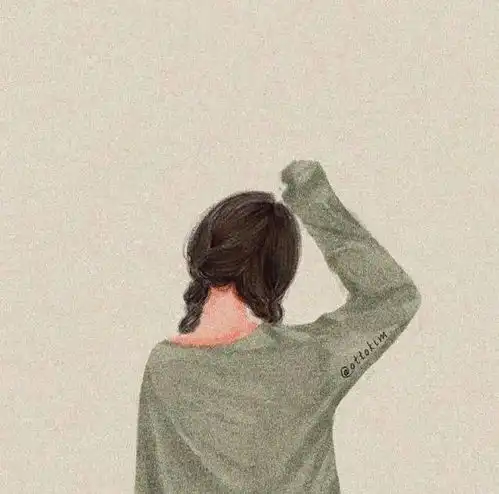 手绘头像女生黑白背影歉